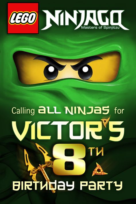 Invitation Ninjago Birthday Party Invitations, Lego Ninjago Invitations, Ninja Warrior Birthday Party Invitations, Ninjago Invitations, Ninja Party Invitations, Lego Ninjago Party, Invitation Poster, Fireman Birthday, Ninjago Birthday