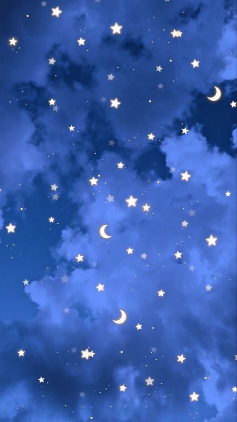 Kawaii Night Wallpaper, Night Sky Aesthetic Stars And Moon, Fun References, Blue Star Wallpaper, Star Wallpapers, Moon And Stars Wallpaper, Stars Wallpaper, Aesthetic Wallpaper Iphone, Night Sky Wallpaper