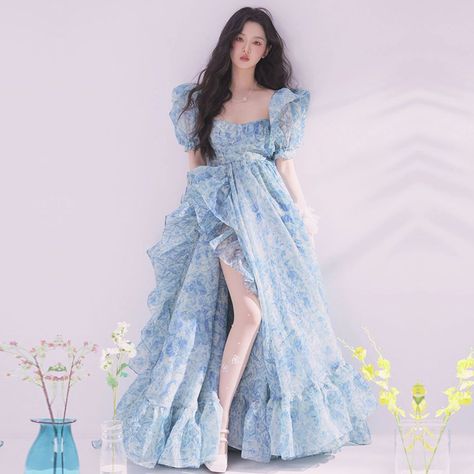 Smarter Shopping, Better Living! Aliexpress.com Long Fairy Dress, Elegant Beach Party, Beach Party Dresses, Fairy Dress Women, Fairycore Dresses, Beach Party Dress, Short Puff Sleeve, Ruffles Fashion, Puff Sleeve Dresses