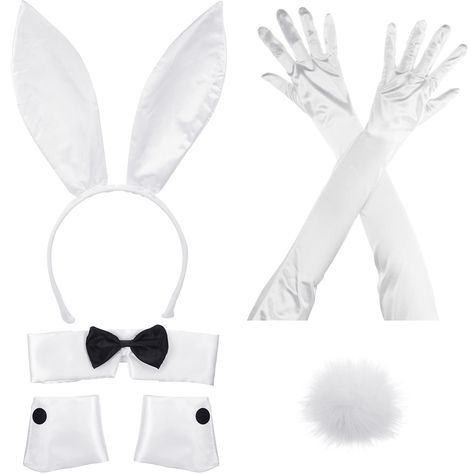 PRICES MAY VARY. Women bunny accessory set: a good combination set includes 1 piece of collar with bow tie, 1 pair (2 pieces) of cuffs, 1 piece of rabbit ear headband, 1 pair (2 pieces) of long gloves and 1 piece of rabbit tail, a good combination set gets you into the festival spirit and allows you to fully enjoy the fun of costume party Classic and chic design: the rabbit headband, collar, cuffs, tail and gloves set features a bunny theme, based on the theme of rabbit and designed in classic c Bunny Ears And Tail, Playboy Bunny Costume, Bunny Ears Headband, Bunny Suit, Bunny Costume, Bow Tie Collar, Bunny Tail, Bunny Designs, Arm Cuff