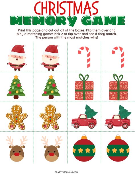 Christmas Matching Game Free Printable, Winter Matching Game Free Printable, Memory Care Christmas Activities, Christmas Memory Game Free Printable, Christmas Activity Worksheets For Kids, Christmas Kids Activities Printable, Christmas Games Preschool, Christmas Games For Preschool, Memory Games For Kids Printable