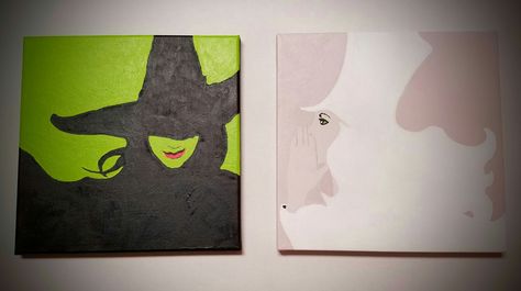 Wicked Painting, Glinda And Elphaba, The Witches Of Oz, Witch Painting, Elphaba And Glinda, Wicked Musical, Artsy Aesthetic, Square Painting, Paint Night