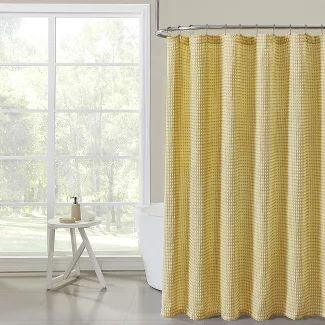 Shower Curtains Waffle Shower Curtain, Yellow Shower Curtain, Yellow Shower Curtains, Waffle Weave Shower Curtain, Yellow Bathroom, Ochre Yellow, Fabric Shower Curtain, Shower Curtain Rods, Weave Fabric