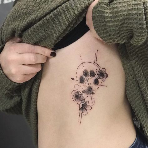 Paw Print Nature Tattoo, Dog Paw Print Tattoo With Quote, Dog Paw Tattoo Ideas For Women, Wildflower Paw Print Tattoo, Dog Nose Print Tattoo With Flowers, Dog Pawprint Tattoo With Flowers, Dog Paw And Flower Tattoo, Cat Paw Print Tattoo With Flowers, Dog Paw Flower Tattoo