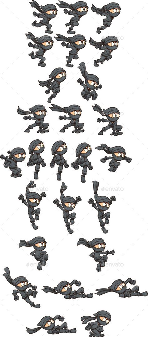 Cartoon ninja ready for animation. Vector clip art illustration with simple gradients. Each on a separate layer. Only EPS10 file i Sliding Animation, Rotoscope Animation, Cartoon Ninja, Jump Animation, Ninja Illustration, Jumping Poses, Cut Out Animation, Walking Animation, Fire Animation