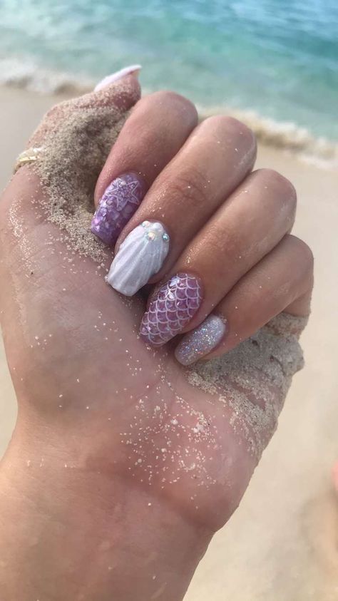 Little Mermaid Nails, Mermaid Nail, Cruise Nails, Nail Magic, Beach Nail Designs, Summer Nails Beach, Sunny Vibes, Spring Nail Trends, Lavender Nails