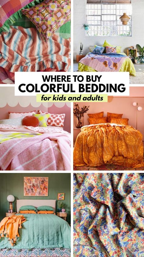 Where To Buy Colorful Bedding (For Kids & Adults!) - Studio DIY Bohemian Bed Sets Comforter, Funky Bedding Sets, Kids Neutral Bedding, Colorful Layered Bedding, Master Bedrooms Decor Cozy Colorful, Girls Bedding Sets Twin, Bright Duvet Covers, Funky Comforter Sets, Fun Comforter Sets