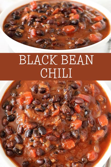 Black Bean Chili ~ A hearty and satisfying plant-based chili ready in 30 minutes or less! Ideal for chilly nights or game day get-togethers. Black Bean Chili Recipe Vegetarian, Black Bean Recipes Easy, Black Bean Chili Vegetarian, Chili Bean Soup, Vegetarian Chili Crock Pot, Chili Soup Recipe, Chili Recipe With Black Beans, Black Bean Soup Recipe, Black Bean Recipes