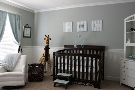 Gray/blue/brown baby boy nursery Brown Crib, Boy Nursery Colors, Baby Blue Nursery, Grey Nursery Boy, Baby Boy Nursery Colors, Blue Nursery Boy, Nursery Idea, Grey Baby Nursery, Baby Boy Room Nursery