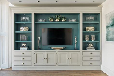 Bespoke Media Wall | Tom Howley Country Media Wall, Media Wall Ideas With Storage, Farmhouse Design Plans, Tom Howley, Library Rooms, Tv Rooms, Home Library Rooms, Houston Houses, Living Room Built Ins