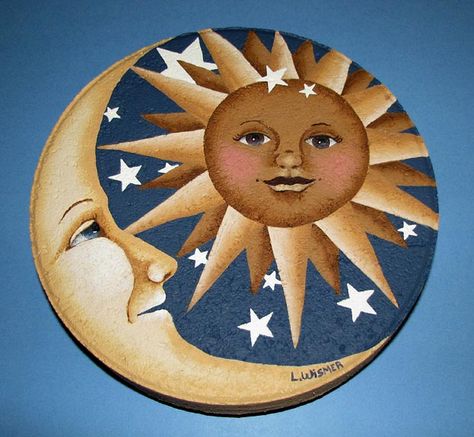 Moon Artwork, Cement Garden, Rock Decor, Celestial Art, Sun Art, Rock Painting Designs, Stepping Stone, Stone Crafts, Rock Painting Art