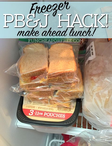 Best lunch hack ever! Freezer PB&J sandwiches, make ahead in the week and pull out as needed! It's super easy and only takes a few steps. First, make sandwiches as usual. Easiest Bread Recipe Ever, Pb J Sandwiches, Freezer Lunches, Freezer Sandwiches, Freezable Meals, Kids Lunches, Make Ahead Lunches, Pineapple Upside, Freezer Cooking