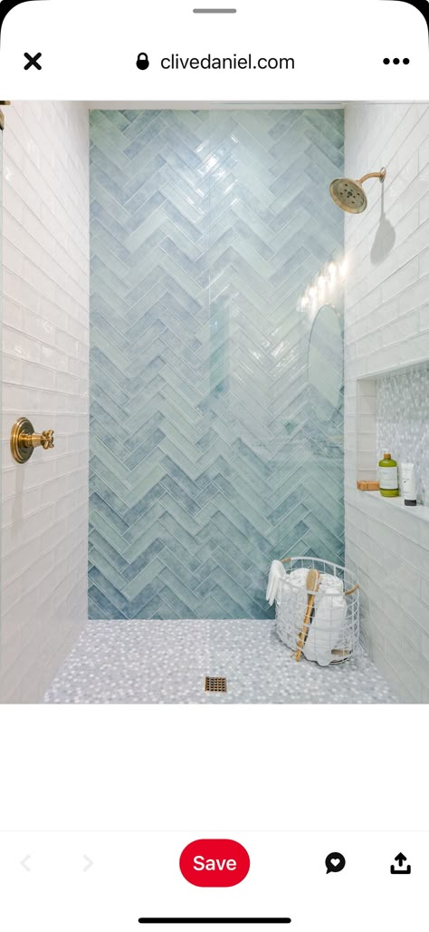 Shower Focal Wall, Master Bath Tile Shower Ideas Herringbone, Fun Bathroom Tile Ideas, Boho Bathroom Tile Ideas, Wavy Shower Tile, Alcove Tub Tile Ideas, Aqua Bathroom Ideas, Chevron Shower Tile, Bathroom Remodel Coastal