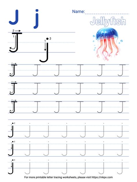 Letter J Template Free Printable, Letter Tracing Printables Free, J Worksheet, Letter J Worksheets Kindergarten, Letter J Flashcards, Letter J Tracing Free Printable, Letter J Worksheet, Handwriting Paper Kindergarten, Kindergarten Writing Paper