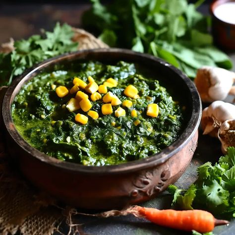 Palak Corn, also known as Corn Palak or Spinach Corn Curry, is a wholesome and nutritious Indian dish that combines the vibrant green goodness of spinach (palak) with the sweetness of corn kernels. This vegetarian curry is loved for its vibrant color, rich flavors, and the health benefits it offers. It is a popular choice among those looking for a comforting and hearty meal. Palak Corn Recipe, Corn Curry, Indian Vegetarian Dishes, How To Make Spinach, Corn Recipe, Vegetarian Curry, Hearty Meal, Corn Recipes, Indian Dishes