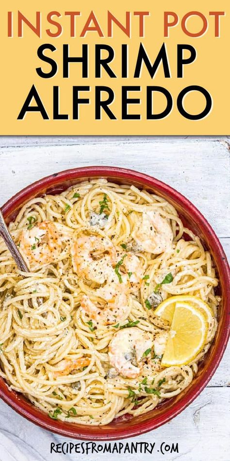 Instant Pot Shrimp Alfredo is the ultimate comfort food. Creamy and delicious, this Instant Pot Shrimp is a one-pot, quick and easy to make meal that's perfect for weeknight dinners and for entertaining guests. Click through to get this awesome Instant Pot Shrimp Pasta recipe!! #instantpot #instantpotrecipes #pressurecooker #pressurecookerrecipes #instantpotshrimpalfredo #pressurecookershrimpalfredo #easyseafooddinner #easyshrimpdinner #instantpotshrimppasta #shrimprecipes #alfredosauce Instapot Ideas, Shrimp Meals, Easy Shrimp Alfredo, Instant Pot Shrimp, Alfredo Recipes, Shrimp Alfredo Recipe, Shrimp Pasta Recipe, Dump Recipes, Week Meals