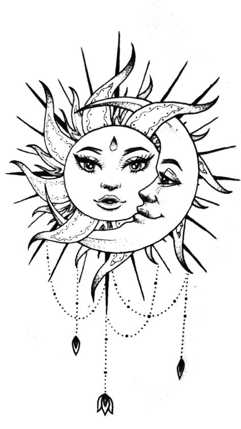 3d Sun, Cute Halloween Tattoos, Geometric Line Tattoo, Side Thigh Tattoos, Cute Thigh Tattoos, Mujeres Tattoo, Earthy Tattoos, Moon Coloring Pages, Beautiful Tattoos For Women