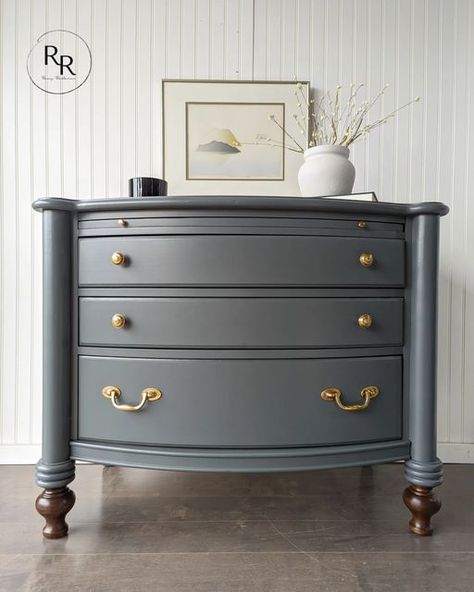 Dark Grey Painted Furniture, Grey Painted Dresser, Grey Painted Furniture, Gray Painted Furniture, Furniture Flips, Dark Walnut Stain, Painted Dresser, Dresser Makeover, Deep Gray