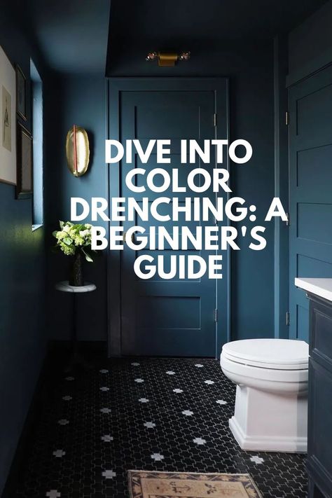 Be Bold! Use Color Drenching in your home! Blue Black Interior Design, Bathroom Dark Colors, Best Dark Blue Paint Colors, Color Drenching Bathroom, Color Drenching Interiors, Color Drenching Bedroom, Bold Bathroom Colors, Venetian House, Bathroom Paint Colors Blue