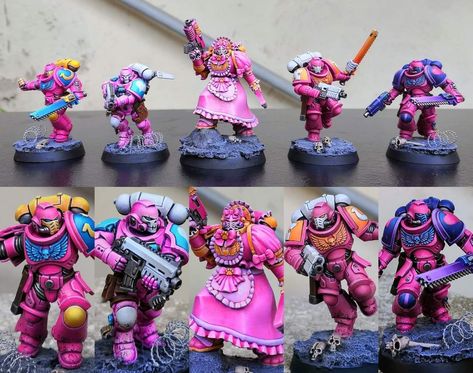 Warhammer 40k Miniatures Marines, Pink Warhammer, Warhammer Concept Art, Warhammer 40000 Miniatures, Painting Figurines, Orks 40k, Warhammer Painting, Dnd Mini, Painting The Roses Red