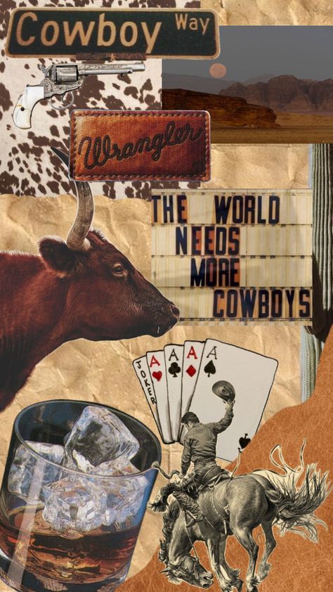 #wallpaper #cowboy #westernwallpaper #country #western Country Theme Wallpaper Iphone, Wallpaper Backgrounds Cowboy, Vintage Cowboy Aesthetic Wallpaper, Cowboy Phone Wallpaper, Western Photo Collage Wallpaper, Western Desktop Wallpaper, Cowboy Collage Wallpaper, Cowboy Collage, Western Collage