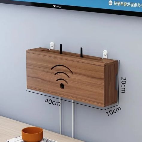 Router Storage System Wood Wall-mounted Wifi Set-top Storage Box TV Cable Socket Plug-in Row Punch-free Organization Rack Hide Plugs On Wall, Wifi Box Hide Diy, Wifi Router Hiding Ideas, Cable Box Storage Ideas, Router Box, Hide Router, Router Storage, Tv Cable, Router Wifi