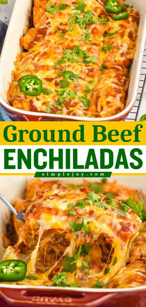 Ground Beef Enchiladas are a delicious dinner that you can make ahead or freeze for later. Our homemade enchilada sauce really puts this recipe over the top. Ground Beef Enchiladas With Red Sauce Corn Tortillas, Enchiladas Beef Authentic, Hamburger Enchiladas, Best Beef Enchiladas, Best Beef Enchilada Recipe, Enchiladas Beef, Casserole Beef, Enchiladas Recipes, Easy Suppers