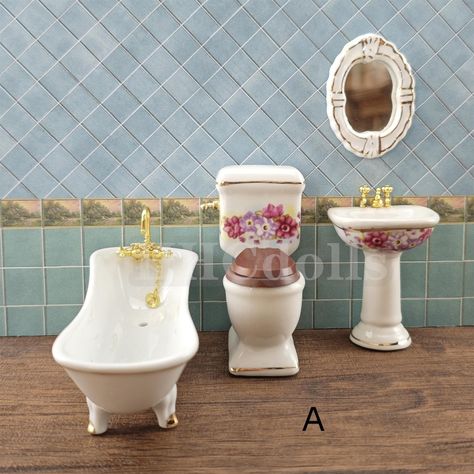 ❊Material：Wood ❊Doll House Miniature  ❊Scale:1/12 scale ❊size: toilet  46x88 mm bathtub  118x52x70mm Washstand 54x75mm Mirror: 42x62mm Approximately Size : INCHES [1 Inch=2.5 cm ]                      ❊Note: This is not a children's toy. Fragile Handle with care. ❊Buy multiple items, combine shipping. Thank you for your support, enjoy your shopping! ❊Please leave your order contact number (Landline or mobile phone number)for SHIPPING purposes . I am not responsible for delivery delays/problems if you do not provide a valid phone number. Ceramic Bathroom, House Miniature, Childrens Toy, Bathroom Set, Miniature Dollhouse, Doll Furniture, Miniature Dolls, Bathroom Sets, Collectible Dolls