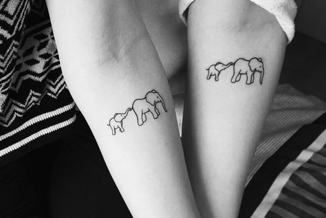 2 Elephant Tattoos, Elephant Tattoos Mom And Daughter, Elephant Giraffe Tattoo, 2 Elephants Tattoo, Mini Tattoos Elephant, Matching Elephant Tattoos, Two Elephants Tattoo, Mini Elephant Tattoo, Animal Mother Daughter Tattoos