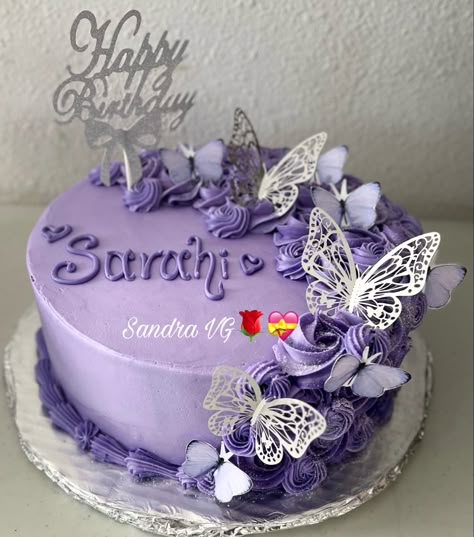 Cake Designs With Butterflies, Happy Heavenly Birthday Cake Ideas, Round Butterfly Cake, Purple Butterfly Birthday Theme Cake, Purple Butterfly Cake Birthdays, Purple Cake Decorating Ideas, Lavender Butterfly Cake, Pink And Purple Butterfly Cake, Purple Sheet Cake