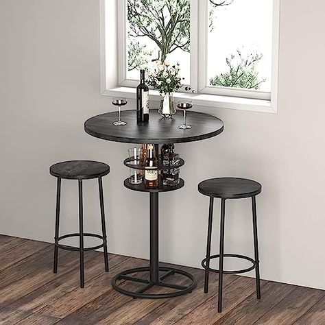 Bar table and stools for your living space! Can be found and bought on Amazon! Counter High Breakfast Table, Round Bar Table And Stools, Bar Table With Stools, High Table Kitchen, Downstairs Ideas, Small Bar Table, Circular Bar, High Top Table, Round Bar Table