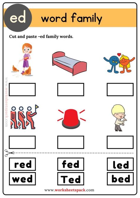 Ed Words Worksheet, Ad Family Words Worksheet, Short E Family Words, Am Family Words Worksheet, Ed Family Words Worksheet, Short E Word Families, Word Family List, Word Family Books, Word Family Reading