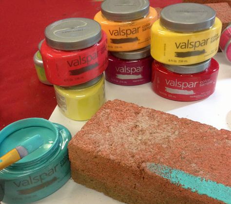 Paint Bricks For Garden, Painting Pavers, Painted Bricks Crafts, Landscape Bricks, Brick Painting, Painted Pavers, Paver Ideas, Brick Crafts, Painted Bricks