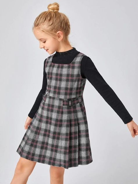 Kids Pinafore Dress, Kids Pinafore, Laser Cut Dress, Bodycon Tank Dress, Girls Smock, Girl Dress Patterns, Top Shein, Belted Shirt Dress, Ribbed Knit Dress