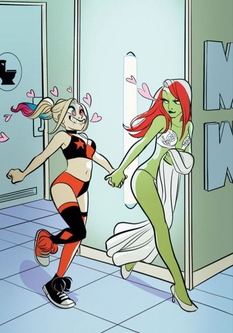 Harley Quinn Artwork, Gotham Girls, Harley Quinn Comic, Lesbian Art, Harley Quinn Art, Lgbt Art, Poison Ivy, Cute Art Styles, Heart Eyes