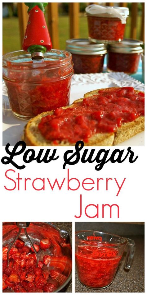 Do you love to make your own jam but hate all the sugar? This is a honey-sweetened strawberry jam that is delicious! Low Sugar Strawberry Jam Recipe, Low Sugar Jam Recipes, Sugar Free Strawberry Jam, Low Sugar Jam, Strawberry Freezer Jam, Strawberry Jam Recipe, Jam Recipes Homemade, Canning Jam, Freezer Jam