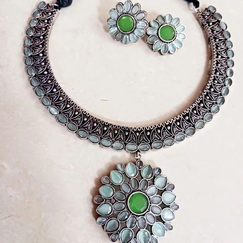 Oxidized mint necklace Mint Necklace, Ethnic Necklaces, Diamond Drops, May 22, Necklace Earrings, Mint, Festival, On Instagram, Quick Saves