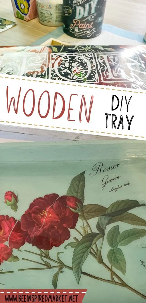 DIY Wood Tray Diy Wood Tray, Wood Tray Decor, Iod Transfers, Cottagecore Ideas, Table Watch, Wood Transfer, Cottage Core Decor, Decoupage Wood, Christmas Tray