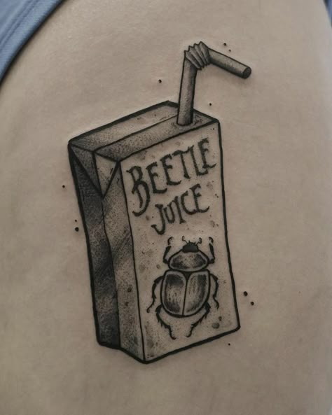 Tim Burton Tattoo Small Beetlejuice, Bettle Juice Tattoo Tim Burton, Tim Burton Patchwork Tattoo, Black And White Halloween Tattoos, Tim Burton Movie Tattoos, Movie Reference Tattoos, Spooky Island Tattoo, Beatle Juice Tattoo Ideas, Tattoo Ideas Tim Burton