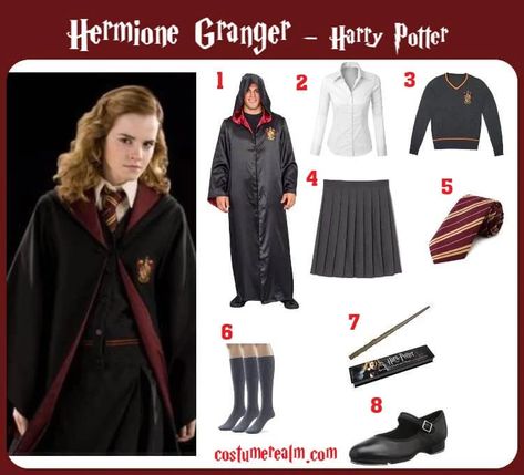 Dress Like Hermione Granger From Harry Potter, Hermione Granger Costume, Halloween Costume, Cosplay, Fancy Dress Guide Dress Like Hermione Granger, Hermoine Granger Costume, Hermione Granger Halloween Costume, Hermione Granger Halloween, Hermione Halloween Costume, Hermione Granger Cosplay, Harry Potter Dress Up, Hermione Granger Costume, Hermione Costume