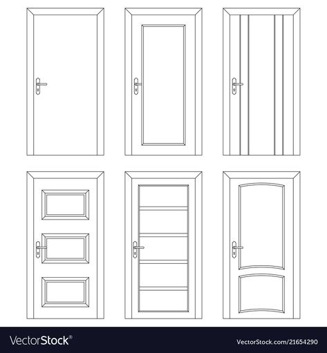 Door Drawing Architecture, Door Design Sketch, Door Elevation Design, Drawing Door Ideas, Door Elevation, Door Template, Door Design Drawing, Door Illustration Drawings, How To Draw A Door