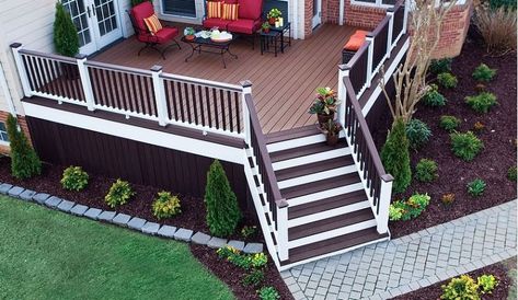 Deck Renovation with Beautiful Landscaping Ft. 🔍on HGDI . . #CompositeDeck #HomeDeck #DeckDecor #DeckDesign #DeckRenovation #NewDeck #HGDesignIdeas Trex Deck Ideas, Deck Pavers, Landscaping Around Deck, Deck Landscaping, Deck And Patio, Terrasse Design, Deck Steps, Hardwood Decking, Patio Deck Designs