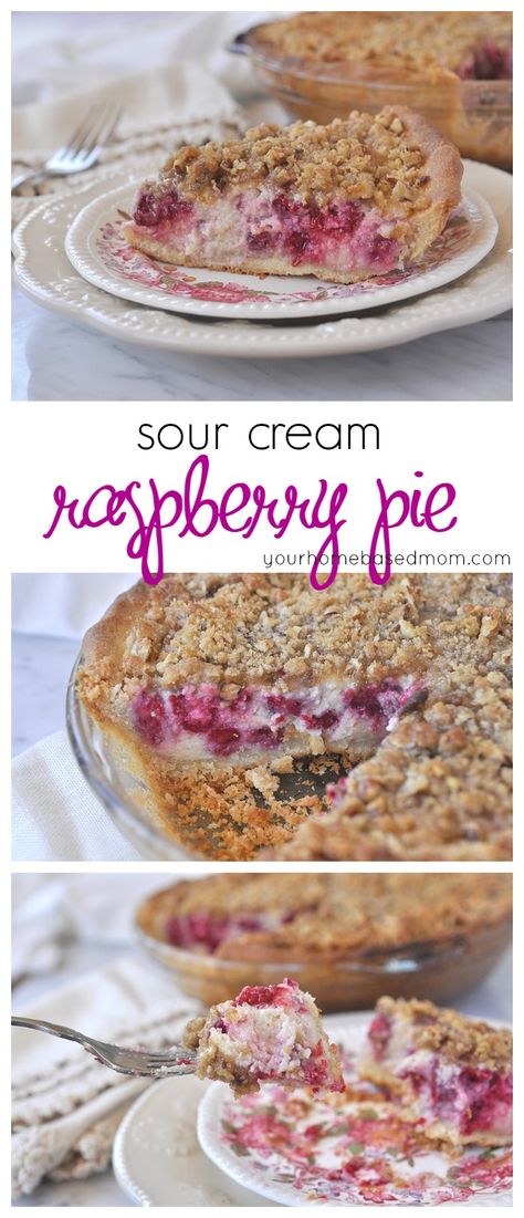 Sour Cream Raspberry Pie - your homebased mom Cake Fruit Topping, Cherry Pie Crumb Bars, Cream Cheese Cherry Pie, Raspberries Recipes, Sour Cream Pie, Raspberry Cream Pies, Fruit Topping, Dessert Pie Recipes, Bakery Goods