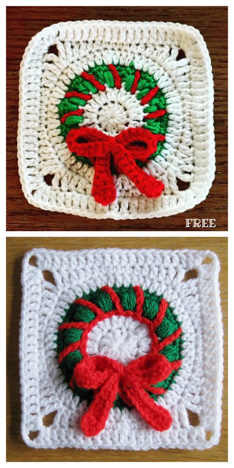 Crochet Different Granny Squares, Christmas Granny Square Crochet Patterns Free, Crochet Christmas Squares, Xmas Granny Square Crochet, Free Christmas Granny Square Patterns, Christmas Crochet Squares, Christmas Crochet Granny Squares, Christmas Granny Squares, Crochet Christmas Granny Square Patterns