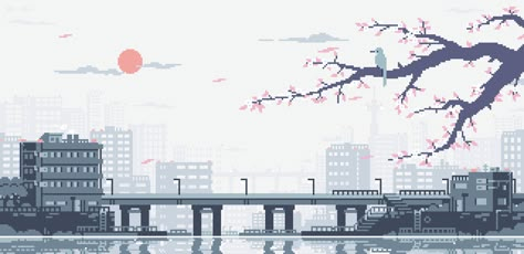 Train Pixel Art Gif, Pixelated Banner Gif, Animated City Gif, Landscape Gif Aesthetic, Pixel Art City Gif, Wallpaper Gif Pc Aesthetic, Gif Pixel Wallpaper, Pc Background Gif, Japanese Pixel Art Wallpaper Gif