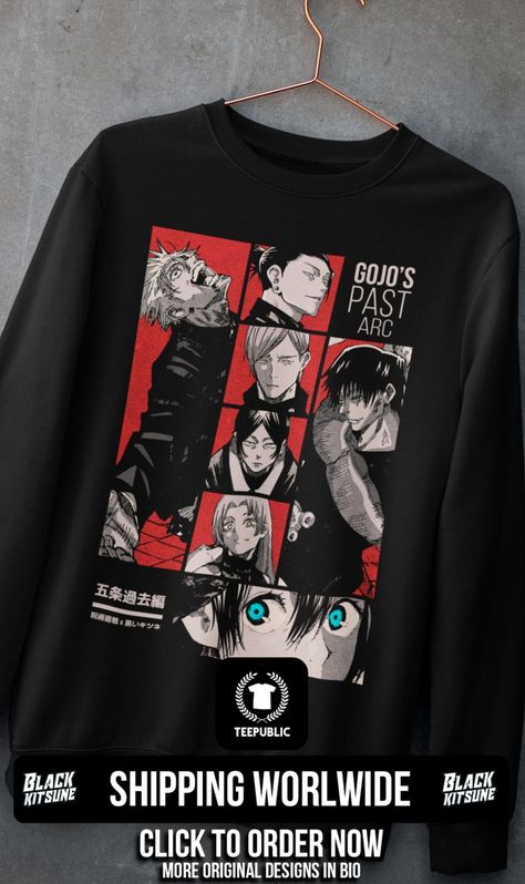 Visit our Anime and Manga merchandise online store and find your very favorite anime series characters and manga panels printed in high quality on great shirts, hoodies, sweatshirts, Phone Cases and More! . Inspired from Gojo's Past Arc of Jujutsu Kaisen Manga. Jujutsu Kaisen Merch, Black Kitsune, Jujutsu Kaisen Manga, Series Characters, Character Fashion, Embroidery Fashion Detail, Anime Streetwear, Tee Shirt Fashion, Anime Sweatshirt