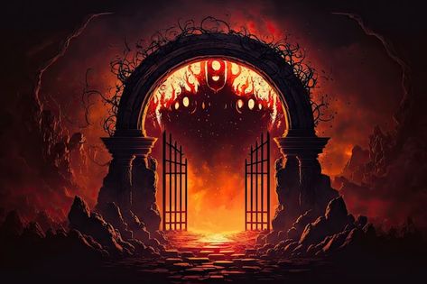 Gacha Backgrounds, Hell Fire, Wall Fires, Heaven's Gate, Gates Of Hell, Metal Gates, Dark Home Decor, Dark Home, Diy Backdrop