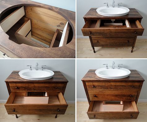 Vermont Vanities Bathroom Vanity | RESTORED VINTAGE Boho Homes, Vessel Sink Vanity, Desert Boho, Diy Bathroom Vanity, Wood Bathroom Vanity, Bad Inspiration, Diy Vanity, Old Cabinets, Downstairs Bathroom