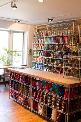 How to become a Professional Knitter - Robin Hunter Designs: An Interview with Tavy and Assaf of The Yarn Company Knitting Yarn Storage, Yarn Display, Craft Tables, Knitting Room, Yarn Organization, Dream Craft Room, Craft Room Design, Yarn Storage, Diy Holz