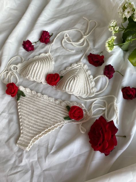 Red Rose Bikini Set , Triangle Crochet Bikini Set,crochet Bathing Suit,crochet Swimsuit,gypsy Bohemian Bikini,brazilian Bikini Set Guava - Etsy Vietnam Swimsuits Crochet, Bathing Suit Crochet, Crochet Bathing Suit, Swimsuit Crochet, Triangle Crochet, Crochet Bikinis, Crochet Beach Wear, Crochet Lingerie, Handmade Bikinis